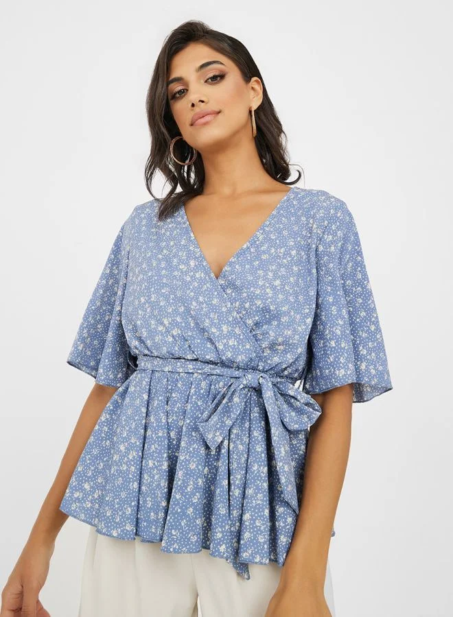 Take Two Ditsy Print Ruffle Hem Detail Top