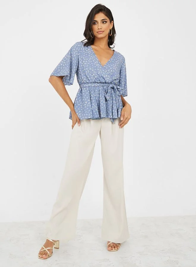 Take Two Ditsy Print Ruffle Hem Detail Top