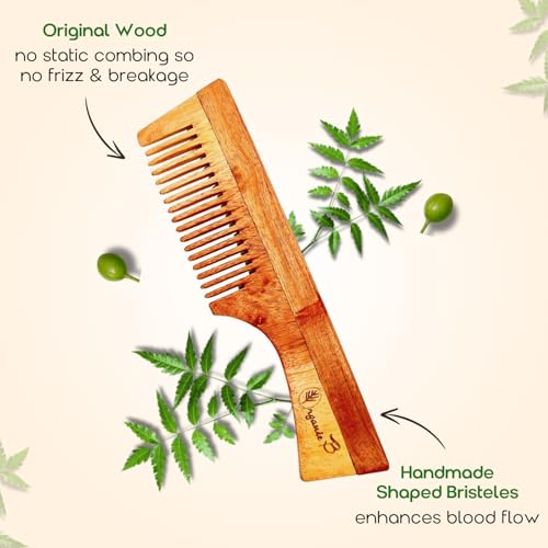 Organic B Neem Wood Comb with Handle Handcrafted Wooden Hair Comb for Men and Women Natural Neem Comb for Hair Growth Eco Friendly Wooden Comb Better Alternative to Bamboo Comb - Image 2