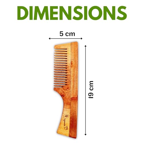 Organic B Neem Wood Comb with Handle Handcrafted Wooden Hair Comb for Men and Women Natural Neem Comb for Hair Growth Eco Friendly Wooden Comb Better Alternative to Bamboo Comb - Image 3