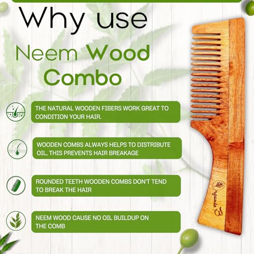 Organic B Neem Wood Comb with Handle Handcrafted Wooden Hair Comb for Men and Women Natural Neem Comb for Hair Growth Eco Friendly Wooden Comb Better Alternative to Bamboo Comb - Image 4