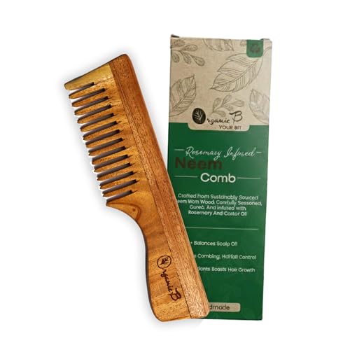 Organic B Neem Wood Comb with Handle Handcrafted Wooden Hair Comb for Men and Women Natural Neem Comb for Hair Growth Eco Friendly Wooden Comb Better Alternative to Bamboo Comb - Image 1