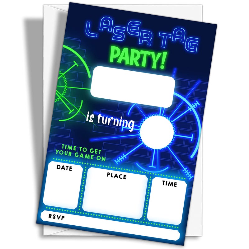 YQV Laser Tag Invitation Neon Glow Laser Tag Birthday Party Invitations 20Count Birthday Party Invites With EnvelopesHBYQKB04