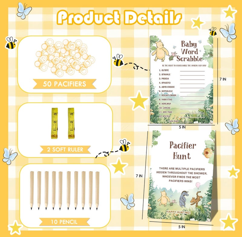 ALodr Winnie Baby Shower Games, 143 Pcs The Pooh Game Cards Set, Gender Reveal Party Decor, The Pooh Baby Shower Decorations, Bear Party Favors, Ctue Bear 9 Games Activities - Image 2