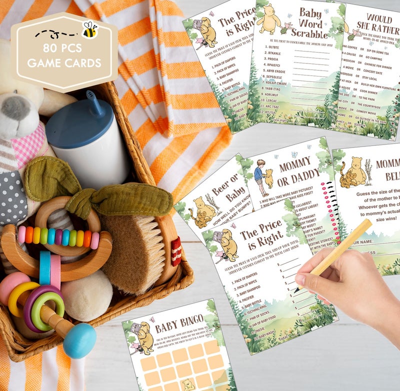 ALodr Winnie Baby Shower Games, 143 Pcs The Pooh Game Cards Set, Gender Reveal Party Decor, The Pooh Baby Shower Decorations, Bear Party Favors, Ctue Bear 9 Games Activities - Image 3