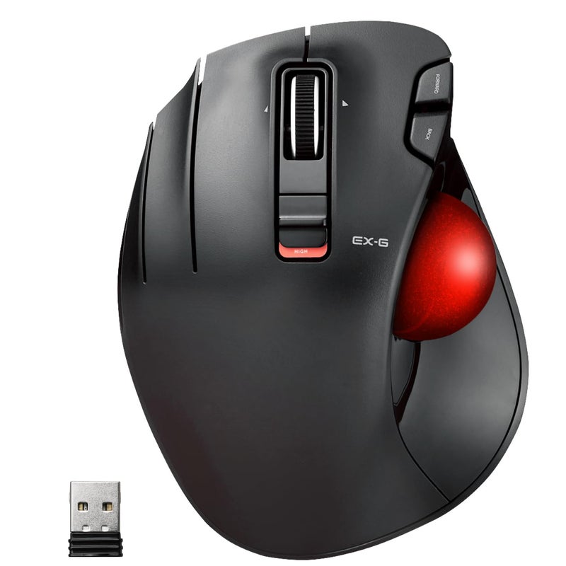 ELECOM EX-G Left Handed Trackball Mouse, 2.4 GHz USB Wireless, Ergonomic, Thumb Control, Tracking Roller Ball, 6 Programmable Buttons, Tilt Scroll - Image 1