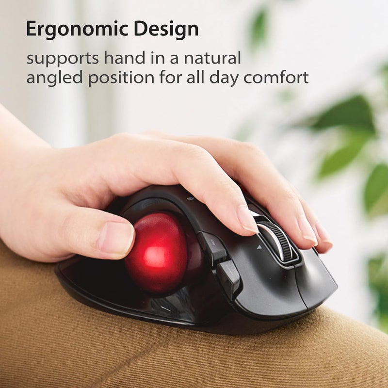 ELECOM EX-G Left Handed Trackball Mouse, 2.4 GHz USB Wireless, Ergonomic, Thumb Control, Tracking Roller Ball, 6 Programmable Buttons, Tilt Scroll - Image 4