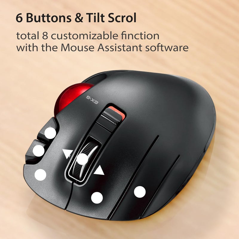 ELECOM EX-G Left Handed Trackball Mouse, 2.4 GHz USB Wireless, Ergonomic, Thumb Control, Tracking Roller Ball, 6 Programmable Buttons, Tilt Scroll - Image 5