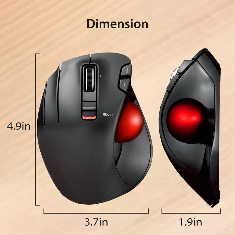 ELECOM EX-G Left Handed Trackball Mouse, 2.4 GHz USB Wireless, Ergonomic, Thumb Control, Tracking Roller Ball, 6 Programmable Buttons, Tilt Scroll - Image 3