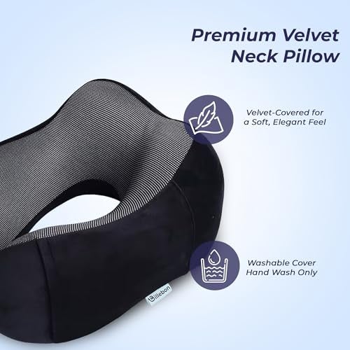 Billebon Neck Pillow for Travel – Cool-Gel Infused Memory Foam Support, U-Shape Ergonomic Design, Portable for Flight Journeys, Lightweight Compact Build, Soft Washable Cover (Black) - Image 3