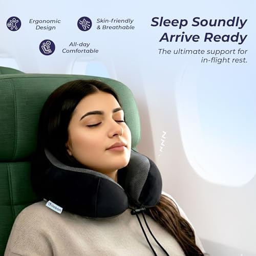 Billebon Neck Pillow for Travel – Cool-Gel Infused Memory Foam Support, U-Shape Ergonomic Design, Portable for Flight Journeys, Lightweight Compact Build, Soft Washable Cover (Black) - Image 4