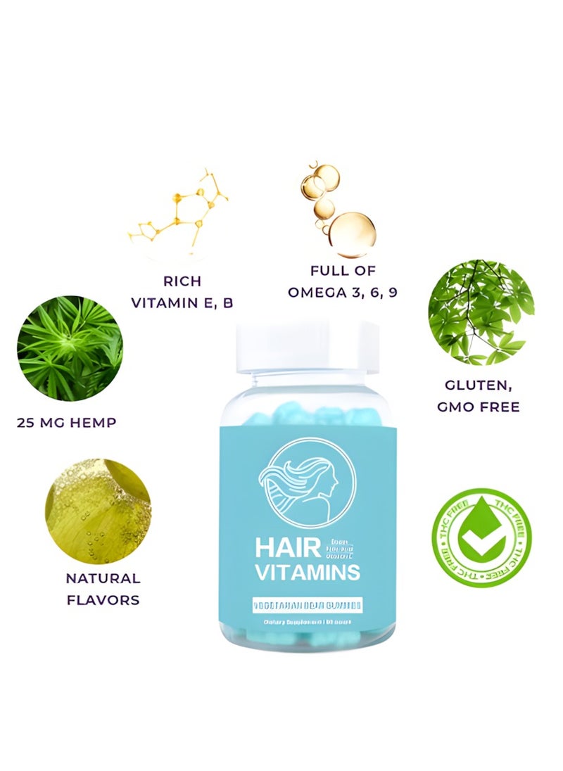Vitamins Hair Cosmetics - Hair Vitamins Vegan Dietary Supplement Gummies, Biotin Collagen Keratin Gummies for Hair, Nails and Skin, Hair Regrowth Vitamin, Skin Nail Biotin Collagen Gummies, Promotes Smooth Skin and Replenishes Lost Collagen - Image 1