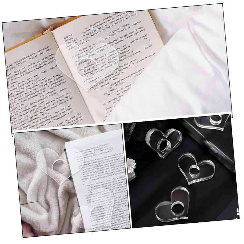 4Pcs Clear Acrylic Heart Shaped Book Page Holders For Reading Comfortable Grip High Transparency - Image 4