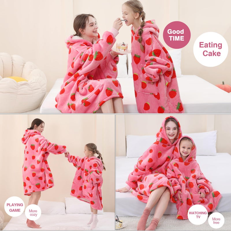 Aemicion Strawberry Blanket Hoodie,Oversized Sherpa Wearable Hooded Blanket,Warm Cozy Sweatshirt Gifts for Women Girls Adult - Image 5