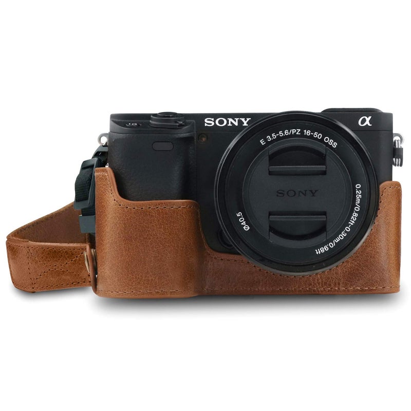 MegaGear MG1642 Ever Ready Genuine Leather Camera Half Case compatible with Sony Alpha A6100 A6400 Brown - Image 2