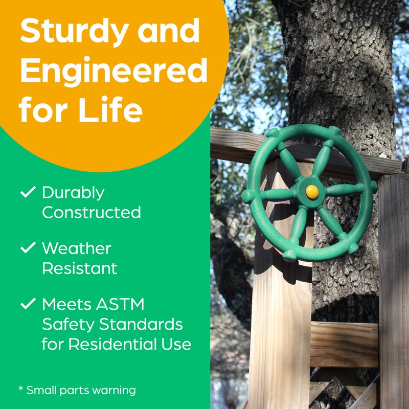 Jungle Gym Kingdom Playground Accessories - Pirate Ship Wheel for Kids Outdoor Playhouse, Treehouse, Backyard Playset Or Swingset - Wooden Attachments Parts (Green) - Image 3