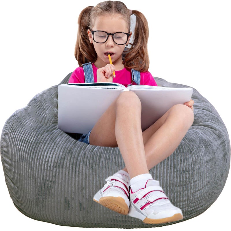Kisoy Classic Bean Bag Chair, with Faux Rabbit Fur Cover for Teens and Kids, Memory Foam Bean Bag Chairs, Ultra Soft Faux Fur Fabric, 2.5 feet Round Fluffy Bean Bag Sofa - Image 1