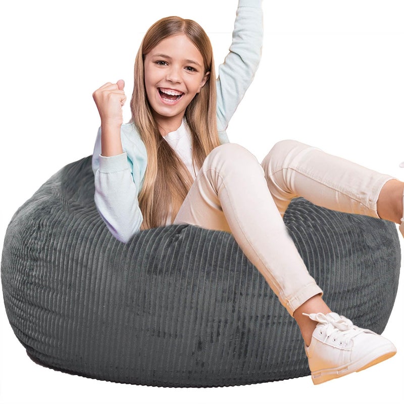 Kisoy Classic Bean Bag Chair, with Faux Rabbit Fur Cover for Teens and Kids, Memory Foam Bean Bag Chairs, Ultra Soft Faux Fur Fabric, 2.5 feet Round Fluffy Bean Bag Sofa - Image 3