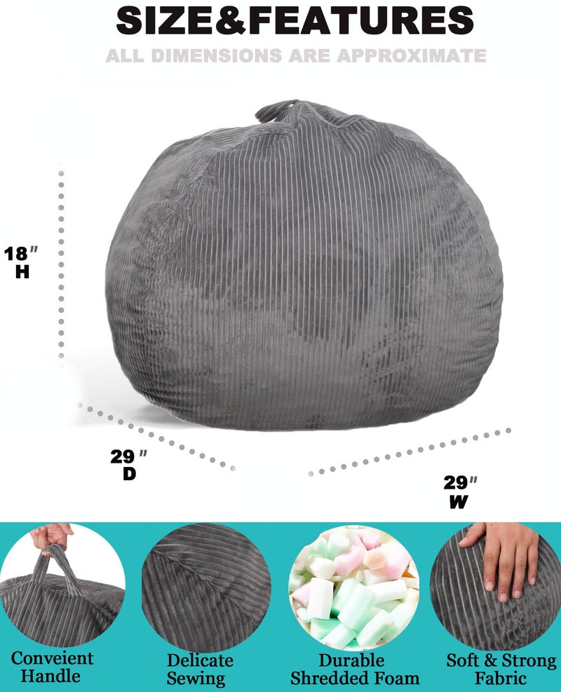 Kisoy Classic Bean Bag Chair, with Faux Rabbit Fur Cover for Teens and Kids, Memory Foam Bean Bag Chairs, Ultra Soft Faux Fur Fabric, 2.5 feet Round Fluffy Bean Bag Sofa - Image 2