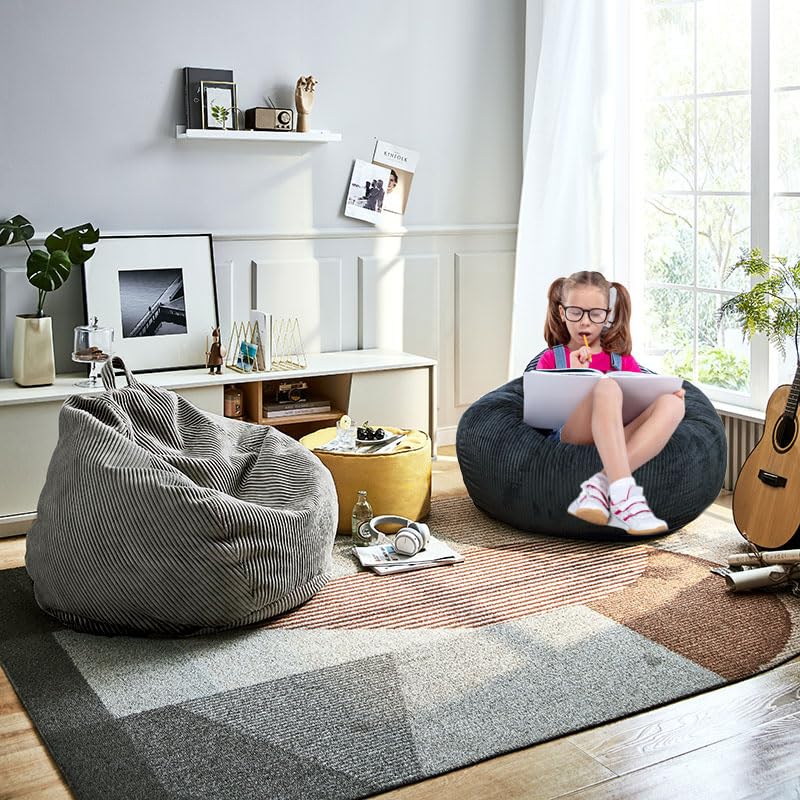 Kisoy Classic Bean Bag Chair, with Faux Rabbit Fur Cover for Teens and Kids, Memory Foam Bean Bag Chairs, Ultra Soft Faux Fur Fabric, 2.5 feet Round Fluffy Bean Bag Sofa - Image 5