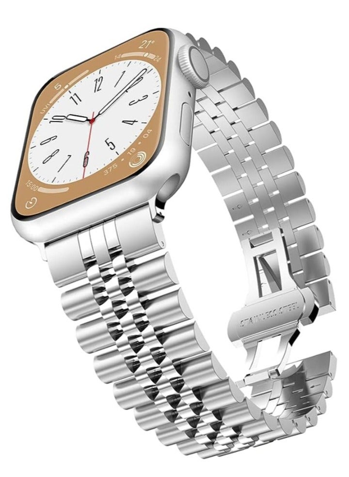 ELTRAZONE Compatible with Apple Watch Band Series 5 44mm 42mm, Stainless Steel iWatch Band with Butterfly Folding Clasp for iWatch Band Series 5/4/3/2/1 - Image 1