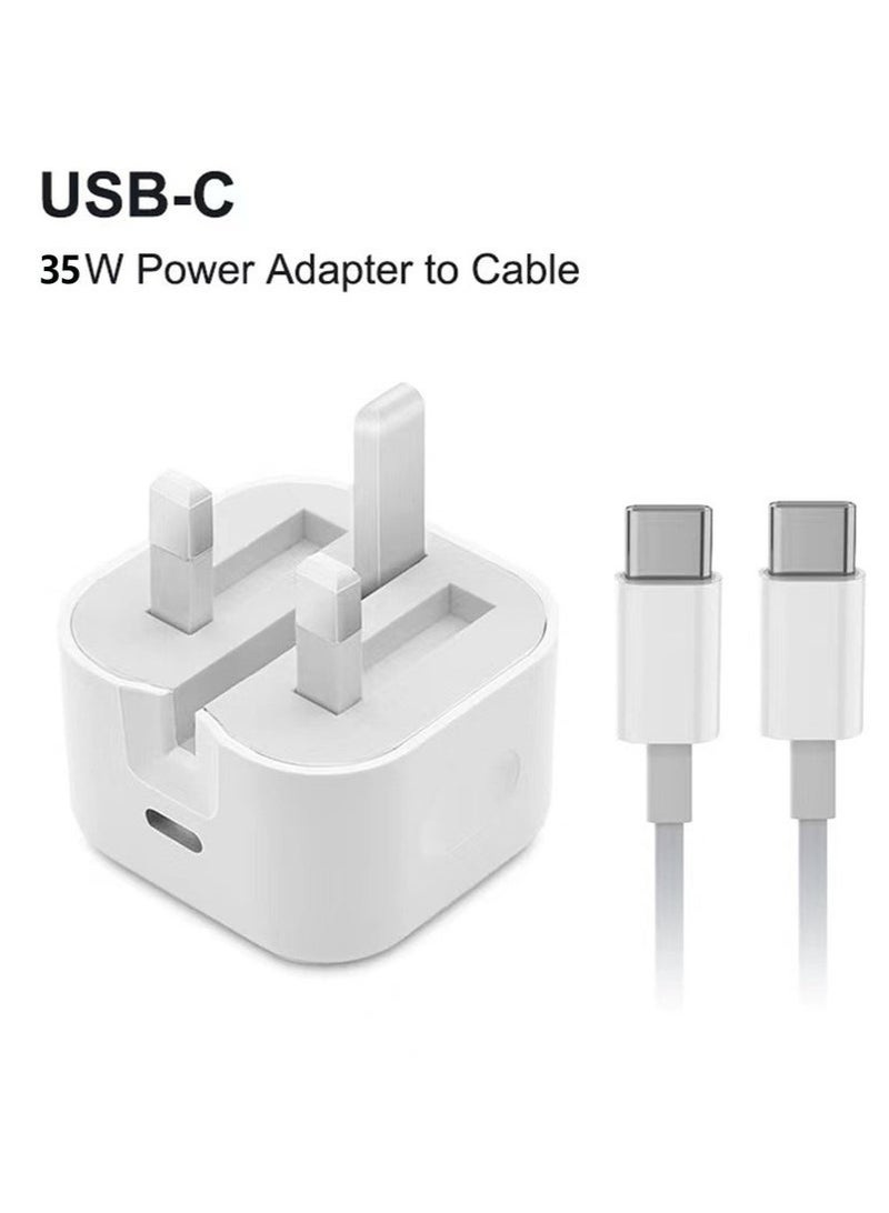 Arabest iPhone 35W USB C Fast Charge Adapter, Type C Power Block Wall Charger, Plug Adapter, with 1 Meter 35W Fast Charging Cable, Compatible with iPhone 16 Pro Max, iPhone 16 Pro, iPhone 16 Plus, iPhone 16, iPhone 15 Pro Max, iPhone 15 Pro, iPhone 15 Plus, iPhone 15, White - Image 1