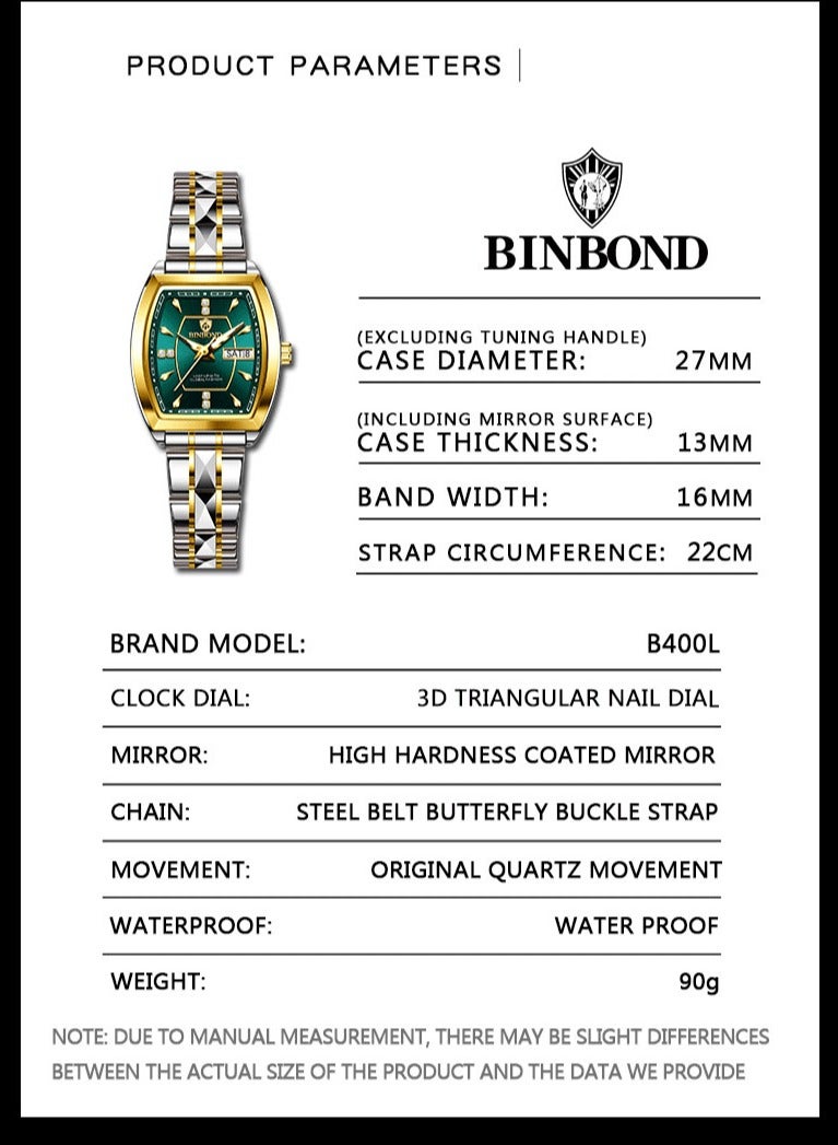 بينبوند BINBOND جديد فاخر كوارتز السيدات ووتش تونو الماس الهاتفي الفولاذ المقاوم للصدأ سوار - Image 4