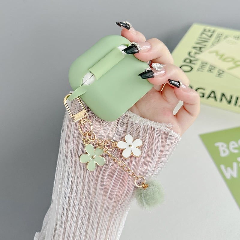 OTOPO Cute Case for Airpods 4 Cover for Girl Women with Pom pom Flower Charms Keychain & Cleaner Kit, Soft Silicone Airpods iPod 4th Gen Protective Cover Skin for Airpod 4 2024 Matcha Green - Image 4