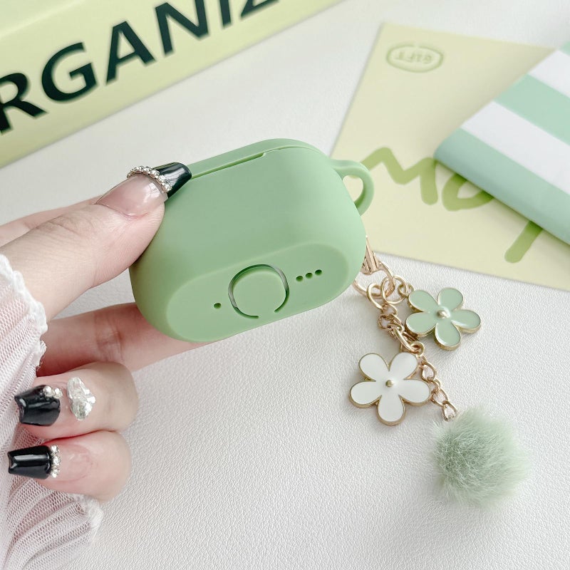 OTOPO Cute Case for Airpods 4 Cover for Girl Women with Pom pom Flower Charms Keychain & Cleaner Kit, Soft Silicone Airpods iPod 4th Gen Protective Cover Skin for Airpod 4 2024 Matcha Green - Image 5