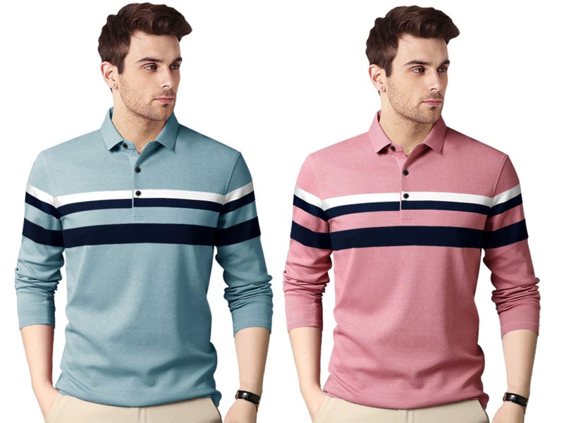 Noble Monk Men's (Combo Pack of 2) -Regular Fit Polo T Shirt|Full Sleeves |Collar Tshirts | Casual T-Shirt for Men - Image 1