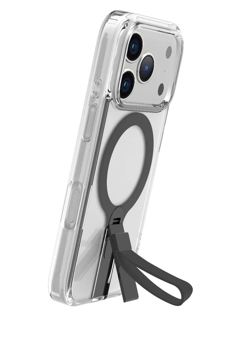 LEVELO iPhone 17 Pro Max MagSafe Spira Grip Case / Anti-Scratch Transparent Frame / 360° Rotating Metal Kickstand / Shock-Resistant Bumper / MagSafe Compatible / Built-In Kick Stand / Strong Magnets - Black - Image 4