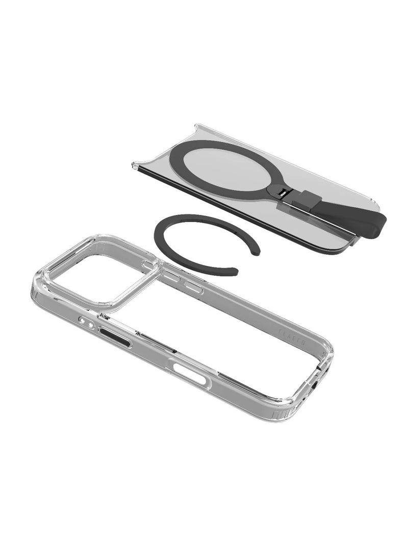 LEVELO iPhone 17 Pro Max MagSafe Spira Grip Case / Anti-Scratch Transparent Frame / 360° Rotating Metal Kickstand / Shock-Resistant Bumper / MagSafe Compatible / Built-In Kick Stand / Strong Magnets - Black - Image 3
