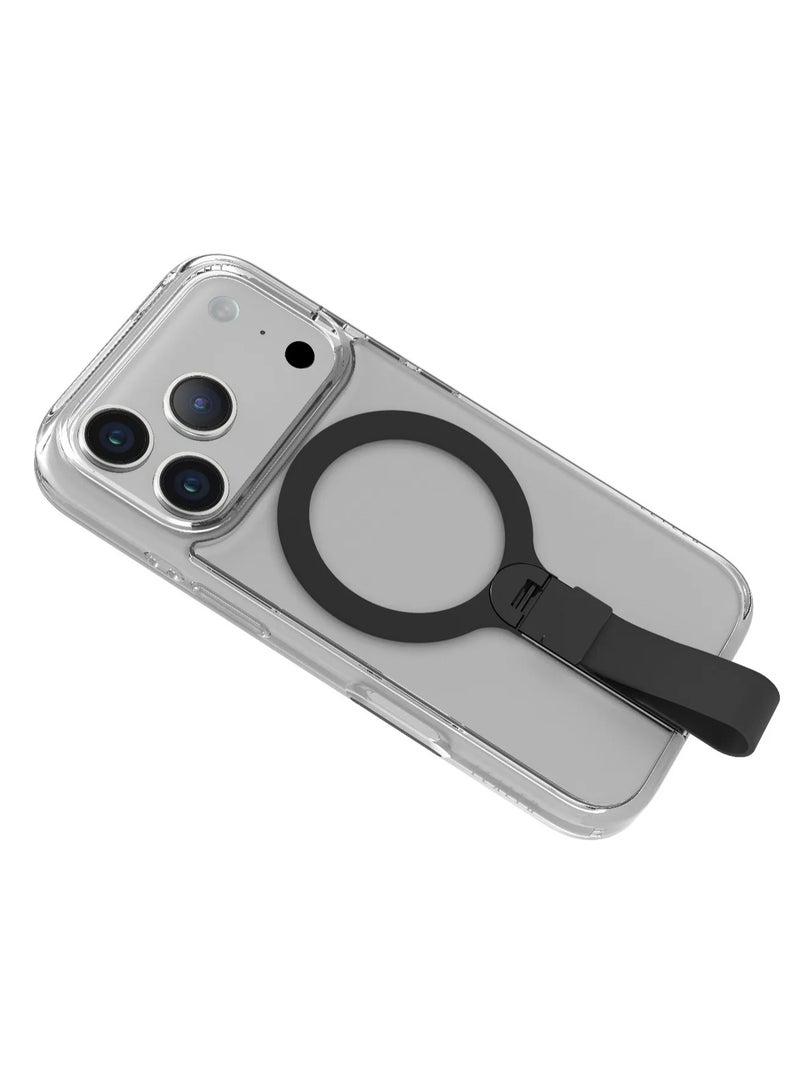 LEVELO iPhone 17 Pro Max MagSafe Spira Grip Case / Anti-Scratch Transparent Frame / 360° Rotating Metal Kickstand / Shock-Resistant Bumper / MagSafe Compatible / Built-In Kick Stand / Strong Magnets - Black - Image 5