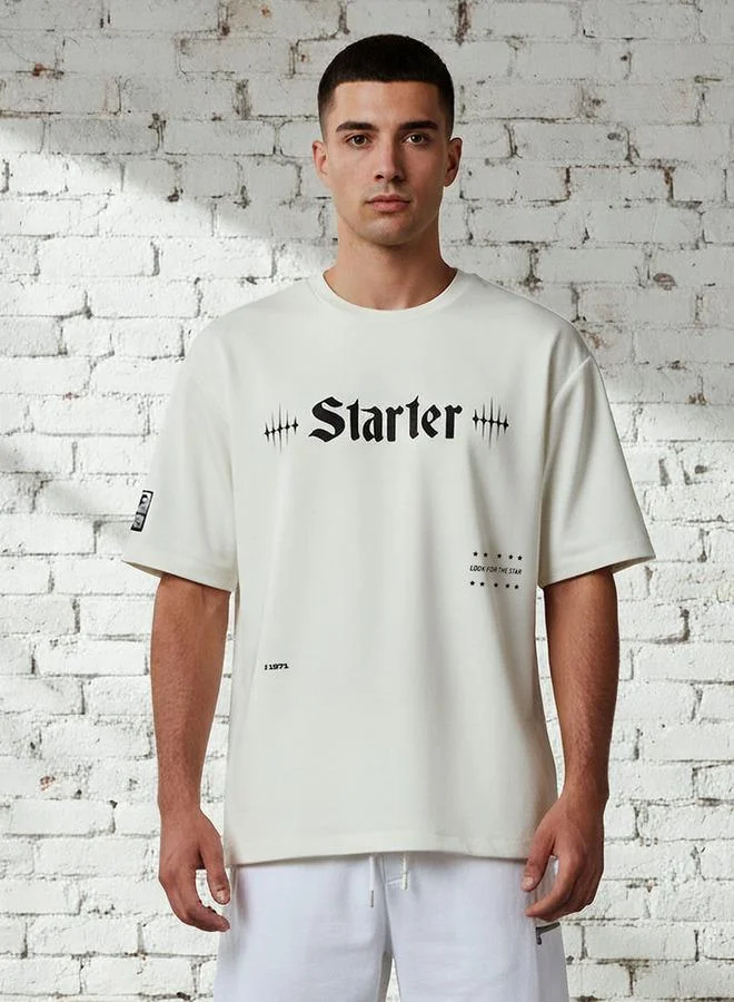 ستارتر تيشيرت رجالي مطبوع بأكمام قصيرة ورقبة مستديرة بقصة عادية