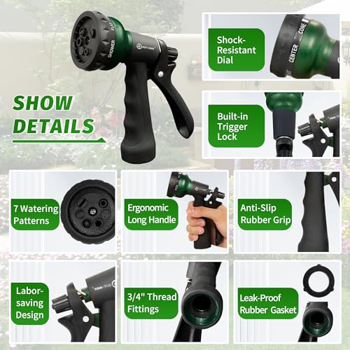 AUTOMAN Garden Hose Nozzle, Water Sprayer Nozzle with 7 Adjustable Watering Patterns,Slip Resistant Nozzle for Plants,Lawn,Washing Cars,Window Cleaning,Showering Pets & Outdoor Fun. - Image 3