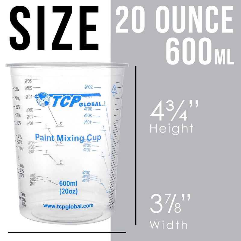 TCP Global TCP Global 20 Ounce (600ml) Disposable Flexible Clear Graduated Plastic Mixing Cups - Box of 50 Cups & 50 Mixing Sticks - Use for Paint, Resin, Epoxy, Art, Kitchen - Measuring Ratios 2-1, 3-1, 4-1, ML  - Image 3