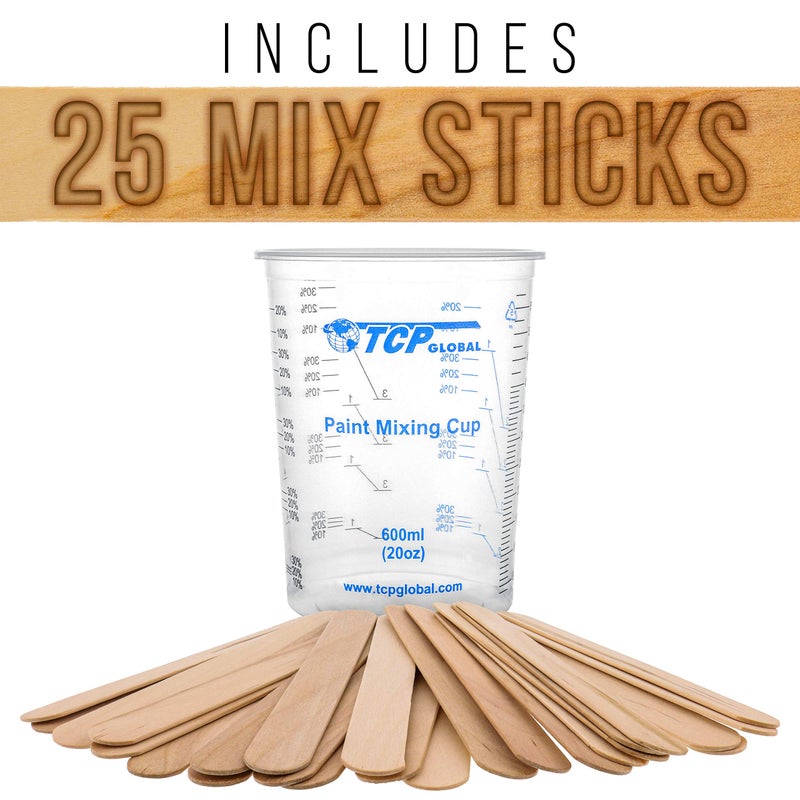 TCP Global TCP Global 20 Ounce (600ml) Disposable Flexible Clear Graduated Plastic Mixing Cups - Box of 50 Cups & 50 Mixing Sticks - Use for Paint, Resin, Epoxy, Art, Kitchen - Measuring Ratios 2-1, 3-1, 4-1, ML  - Image 5