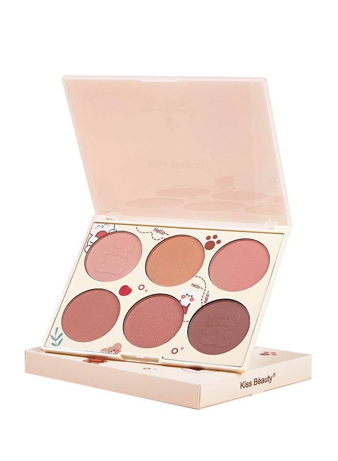 Kiss Beauty Blushes, 6 Colors Pearlescent Blushes Powder Bright Facial Blushes Profile And Highlight Blushes Facial Beauty Makeup Blushes Glow on  - Image 1
