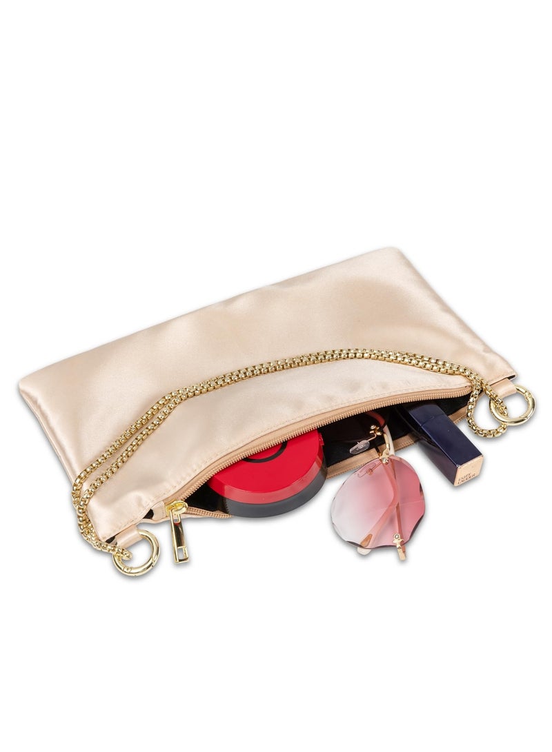 SYOSI Women's Satin Evening Handbag Shoulder Bag, Wedding Prom Clutch Purse Formal Party Clutches Shoulder Bag with 2 Bag Chains for Party Prom Wedding Concert (Champagne Satin) - Image 4