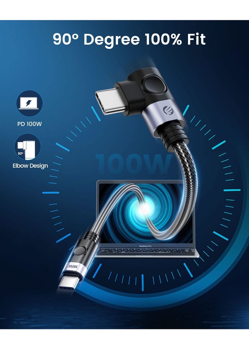 SYOSI USB C to USB C Cable 100W, Fast Charging Cord 90 Degree 20V/5A Type C PD Cable, Braided Nylon USB C Cable Cord with Storage Belt, Compatible with MacBook, iPad, Samsung, Pixel ect - Image 2