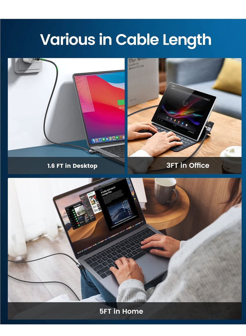 SYOSI USB C to USB C Cable 100W, Fast Charging Cord 90 Degree 20V/5A Type C PD Cable, Braided Nylon USB C Cable Cord with Storage Belt, Compatible with MacBook, iPad, Samsung, Pixel ect - Image 4