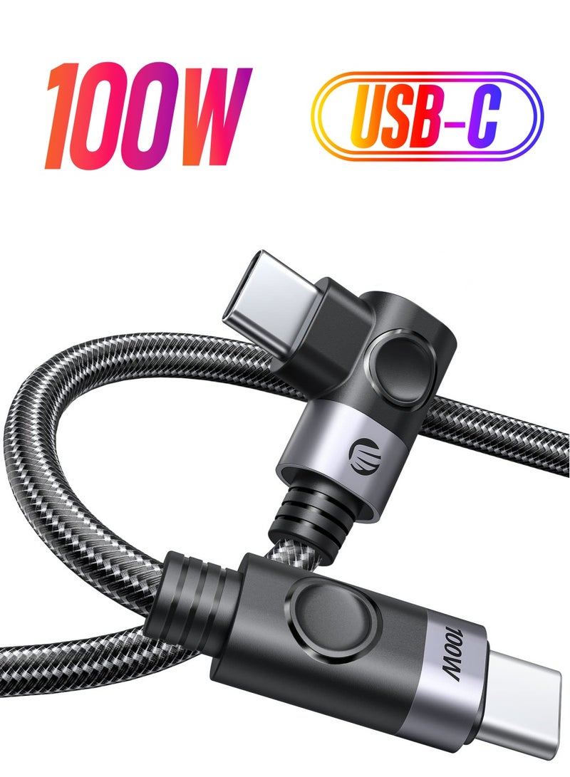 SYOSI USB C to USB C Cable 100W, Fast Charging Cord 90 Degree 20V/5A Type C PD Cable, Braided Nylon USB C Cable Cord with Storage Belt, Compatible with MacBook, iPad, Samsung, Pixel ect - Image 1