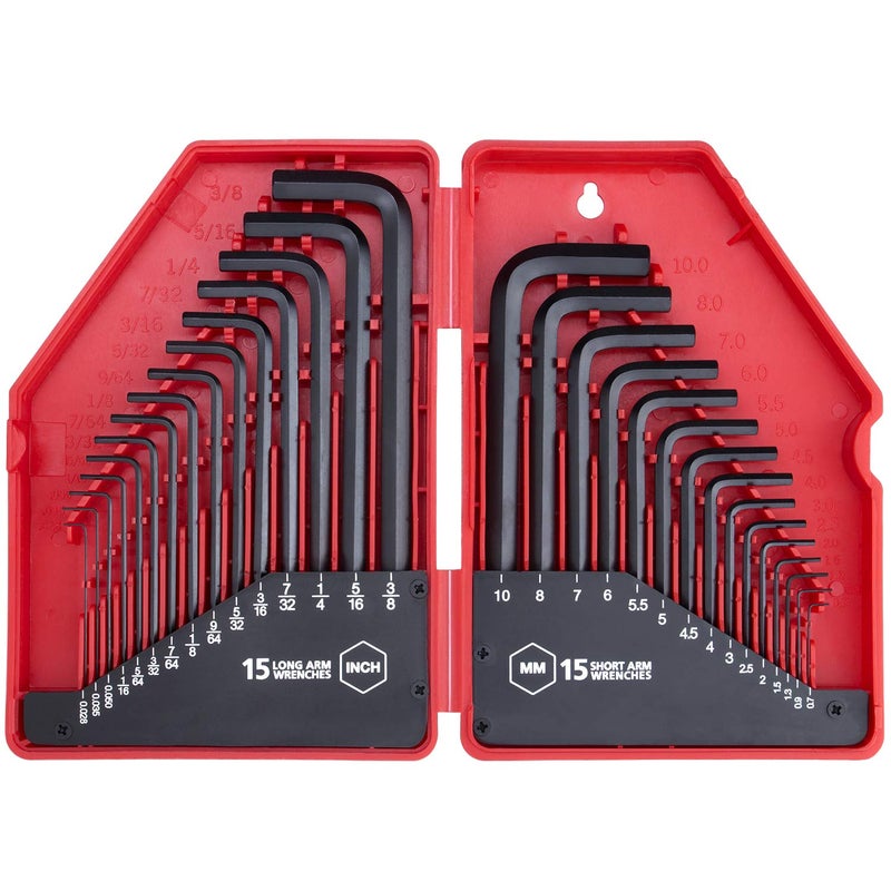 EFFICERE 30-Piece Premium Hex Key Allen Wrench Set, SAE and Metric Assortment, L Shape, Chrome Vanadium Steel, Precise and Chamfered Tips | SAE 0.028-3/8 inch, Metric 0.7-10 mm | In Storage Case - Image 1