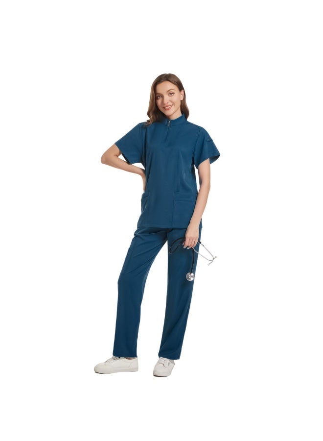 Loquat Womens Medical Scrubs Set Medical Uniform Set Azure Blue - Image 1