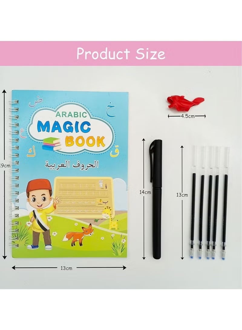4 PCS Arabic Magic Practice Copybook Reusable Handwriting Tracing Book Alphabet Drawing and Writing for Kids Includes Pen Refills and Grip High Quality Educational Learning Tool Gift for Children - Image 2