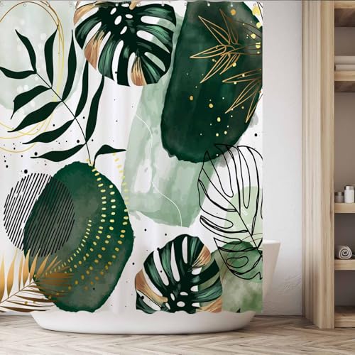 Funnytree 72"x72" Green Chic Abstract Shower Curtain Boho Leaves Tropical Watercolor Simple Minimalist Fancy Modern Bathroom Bathtubs Decor Washable - Image 5