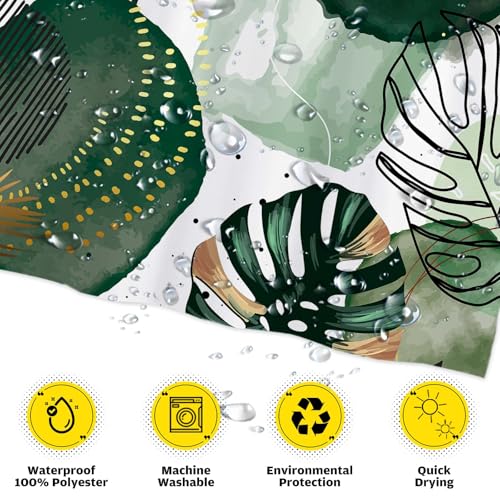Funnytree 72"x72" Green Chic Abstract Shower Curtain Boho Leaves Tropical Watercolor Simple Minimalist Fancy Modern Bathroom Bathtubs Decor Washable - Image 3