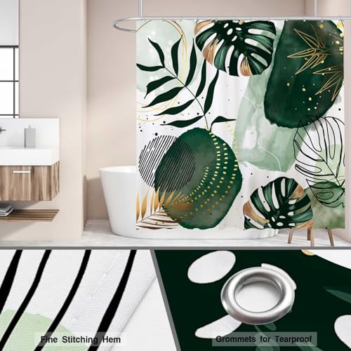 Funnytree 72"x72" Green Chic Abstract Shower Curtain Boho Leaves Tropical Watercolor Simple Minimalist Fancy Modern Bathroom Bathtubs Decor Washable - Image 4
