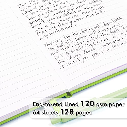 feela 3 Pack Notebooks Journals Bulk, Hardcover Notebook Classic Ruled Lined Journals with Pen Holder for Women Girls School Business Supplies, with 3 Black Pens, 120 GSM, 5.1”x8.3”, A5, Green - Image 3