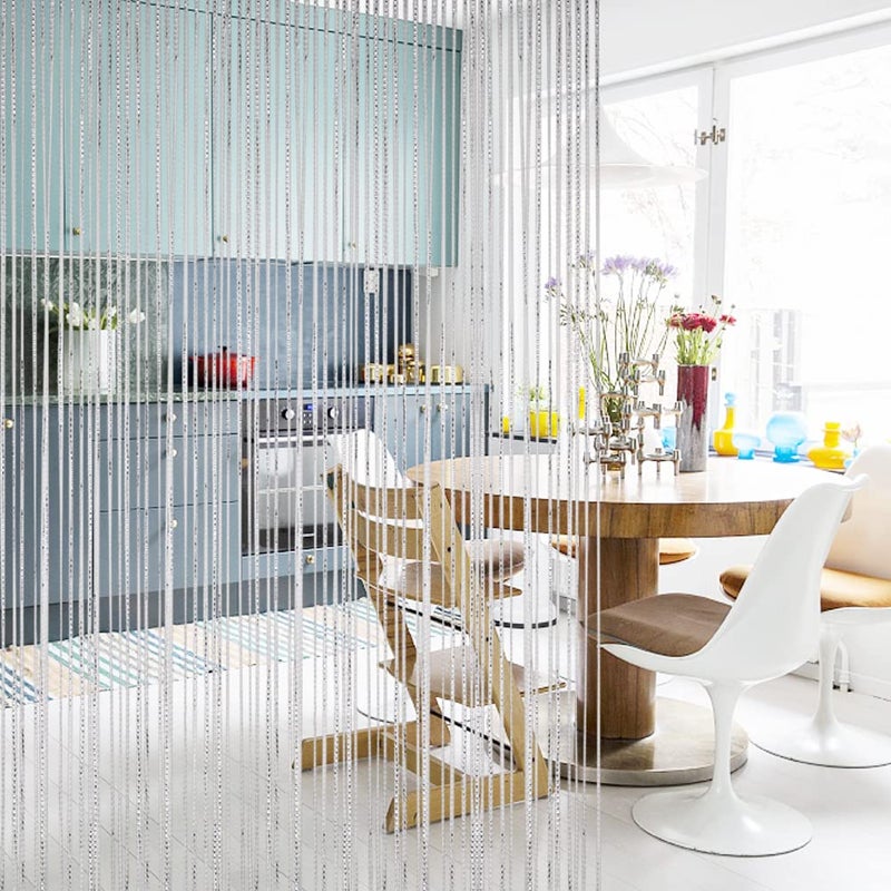 Vidillo Door String Curtain, Wall Panel Fringe Window Room Divider Blind, Home Patio Bedroom Decorative Tassel Screen Ribbon Strings Strip Silver Thread Screen for Wedding Coffee House (White) - Image 5